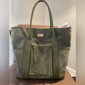 La Via Firenze NWOT Suede Olive Green Large Tote Handbag Made in Italy